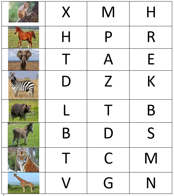 Trace the letter related to the animal