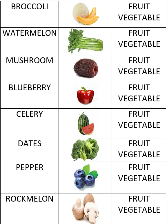 identify fruit or vegetable and match