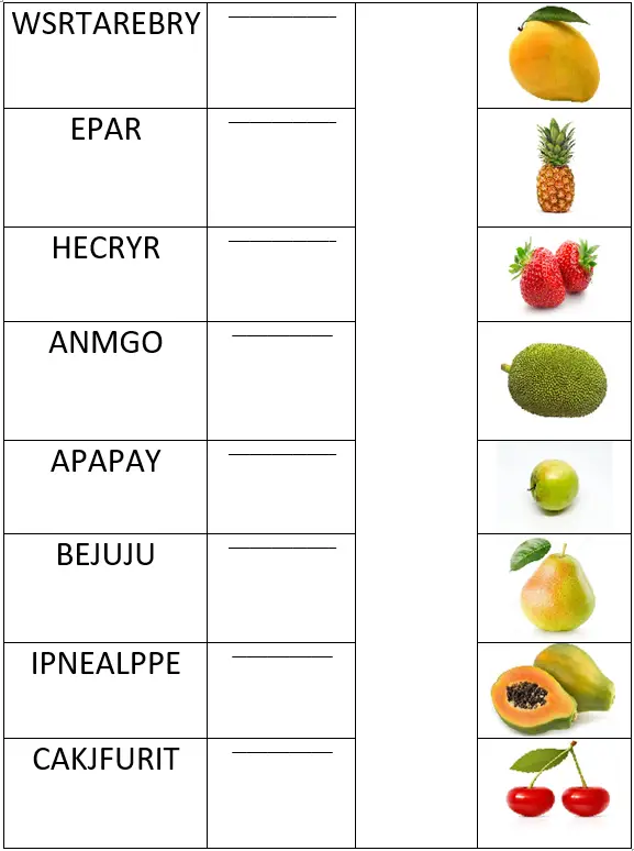 match the fruits with their names